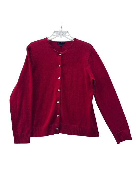 Lands End Sweaters - Vintage Lands End 1987 Drifter Cardigan Cotton Cranberry Size 10 Shell Buttons